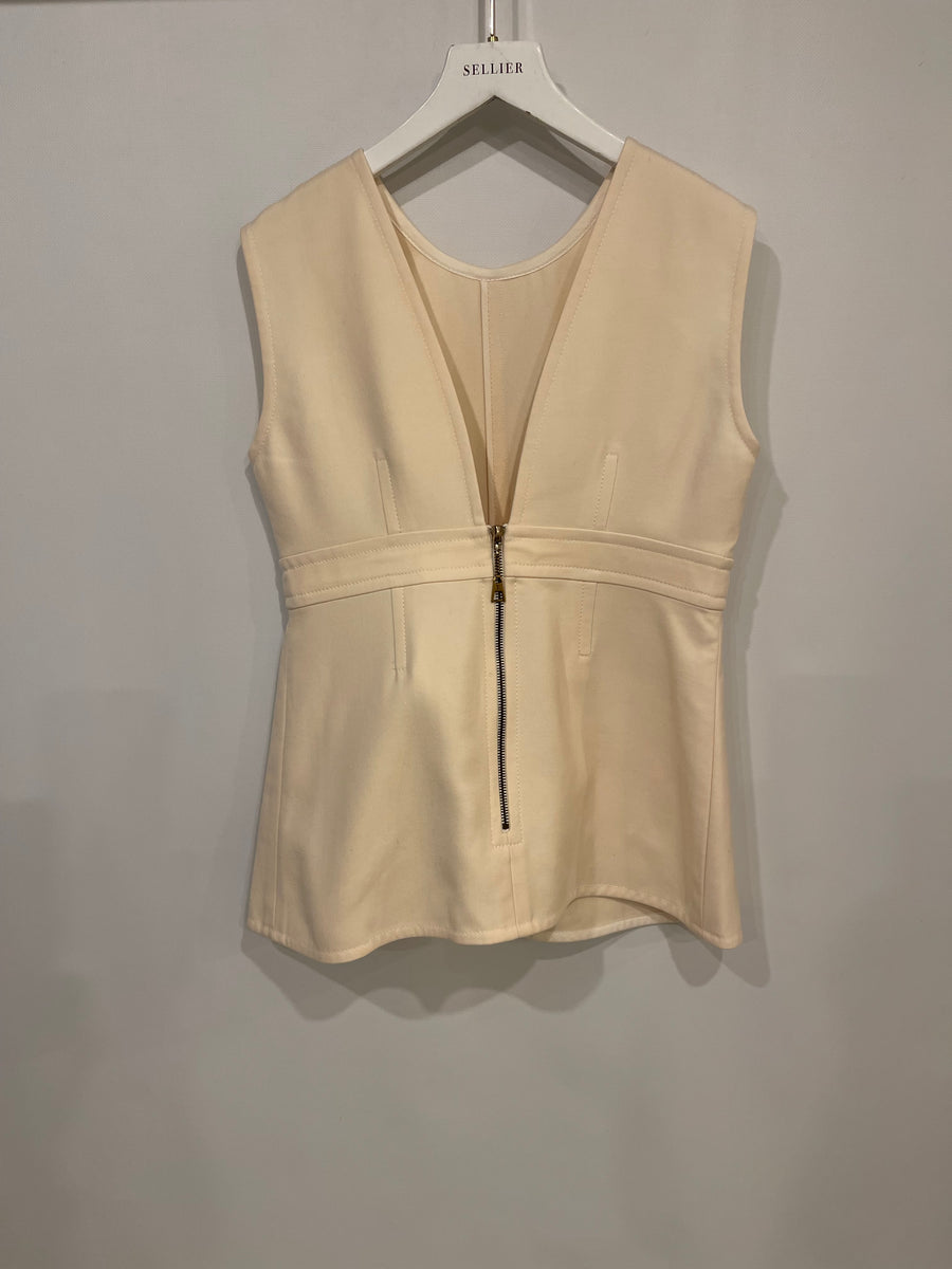 Louis Vuitton Cream Structured Sleeveless Top with Back Zip Detailing Size FR 38 (UK 10)