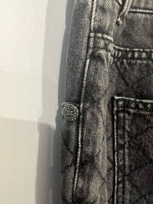 Chanel Dark Grey Diamond Quilted Skinny Jeans with CC Button Detail Size FR 42 (UK 14)