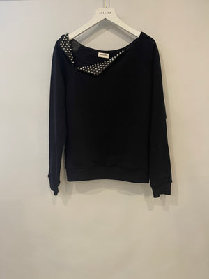 Saint Laurent Black Jumper with Leather Collar & Stud Details Size FR 36 (UK 8)