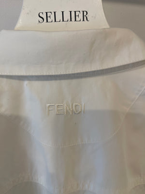 Fendi White Long-Sleeve Shirt Dress with Pockets and Logo Detail Size IT 42 (UK 10)