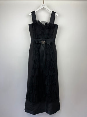 Chanel Black Silk Gown With Lace Overlay and Silver CC Heart Detail Size FR 38 (UK 10)