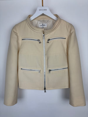 Courreges Cream Cropped Jacket With Silver Zip Details Size FR 34 (UK 6)