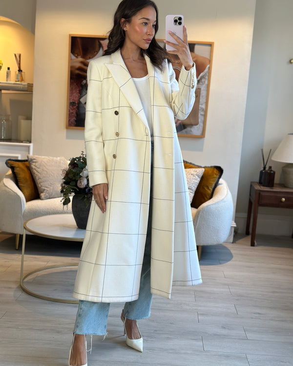 Ralph & Russo White Wool Coat with Black Striped Line Details Size IT 44 (UK 12)