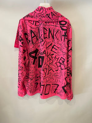 Balenciaga Hot Pink Logo Printed Asymmetric Shirt Size FR 38 (UK 10)