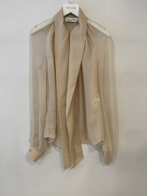 Valentino Beige Silk Blouse with Bow Detail Size IT 42 (UK 10)