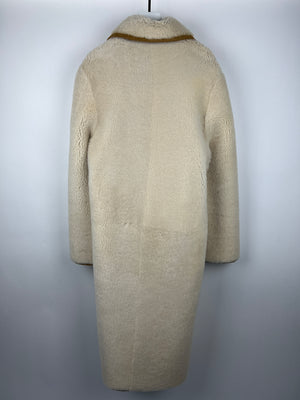 Christian Dior Tan and Cream Reversible Suede and Shearling Coat with Embroidered Logo and Belt Size FR 38 (UK 10)