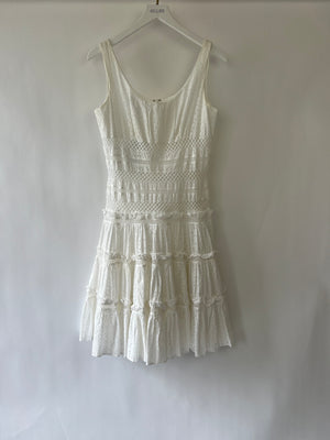 Oscar De La Renta White Crochet Sleeveless Dress US 6 (UK 10)