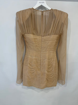 Magda Butrym Beige Ruched Rose-Detailed Mini Dress FR 34 (UK 6) RRP £1,050