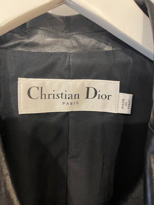 Christian Dior Black Distressed Lambskin Leather Short-Sleeve Top with CD Logo Detail Size FR 42 (UK 14)