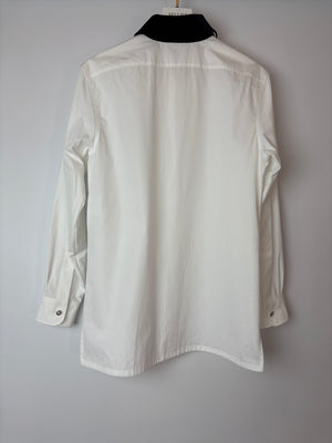 Chanel White Button Down Shirt with Velvet Collar and Silver Button Details Size FR 38 (UK 10)