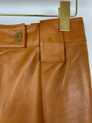 Chanel 01/P Brown Leather Straight Leg Trousers Size FR 38 (UK 10)