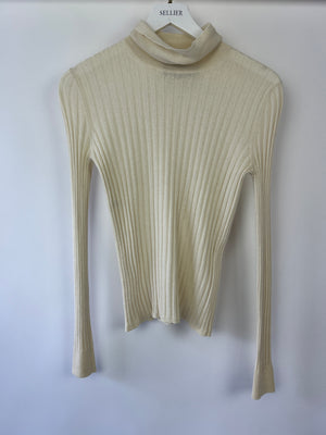 Gucci Cream Ribbed Knit Roll Neck Long Sleeve Jumper size M (UK 8)