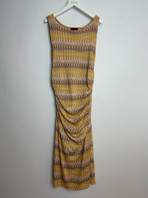 Missoni Yellow & Beige Knit Sleeveless Maxi Dress With Ruched Side Detail Size IT 46 (UK 14)