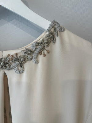 *HOT* Oscar De La Renta Cream Mid Sleeve Silk Maxi Gown Dress with Embellishment Details Size M (UK 10)