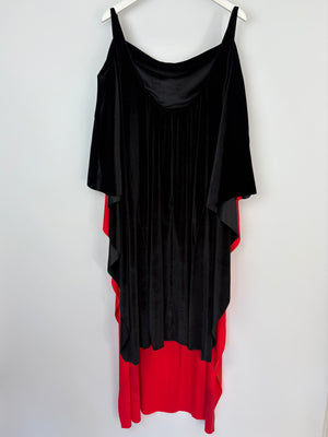 Loewe Black and Red Velvet Draped Maxi Dress with Body Print Size IT 38 (UK 6)