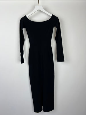 Khaite Black Stretch-Knit Long Sleeve Maxi Dress With Sweetheart Neckline Size XS (UK 6)