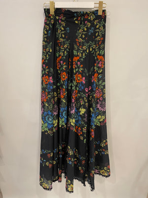 Charo Ruiz Black Blouse and Skirt Set with Colourful Floral Detail Size XS (UK 6)