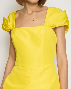 Carolina Herrera Yellow Silk Sleeveless Midi Dress with Embroidery Lining Detail Size US 10 (UK 14)