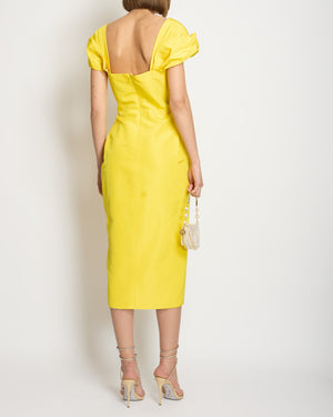 Carolina Herrera Yellow Silk Sleeveless Midi Dress with Embroidery Lining Detail Size US 10 (UK 14)