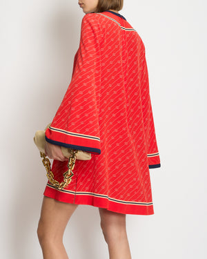 Gucci Red V-Neck Long Sleeve GG Striped Dress with Tassel Detail IT 38 (UK 6)