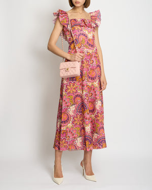 Zimmermann Pink Paisley Print Maxi Dress with Frill Detail Size 0 (UK 8)