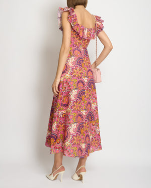 Zimmermann Pink Paisley Print Maxi Dress with Frill Detail Size 0 (UK 8)