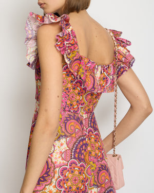 Zimmermann Pink Paisley Print Maxi Dress with Frill Detail Size 0 (UK 8)