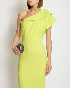 Roland Mouret Lime Green One-Shoulder Midi Dress with Split Metal FR 36 (UK 8)