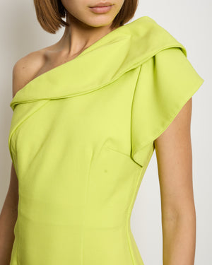 Roland Mouret Lime Green One-Shoulder Midi Dress with Split Metal FR 36 (UK 8)