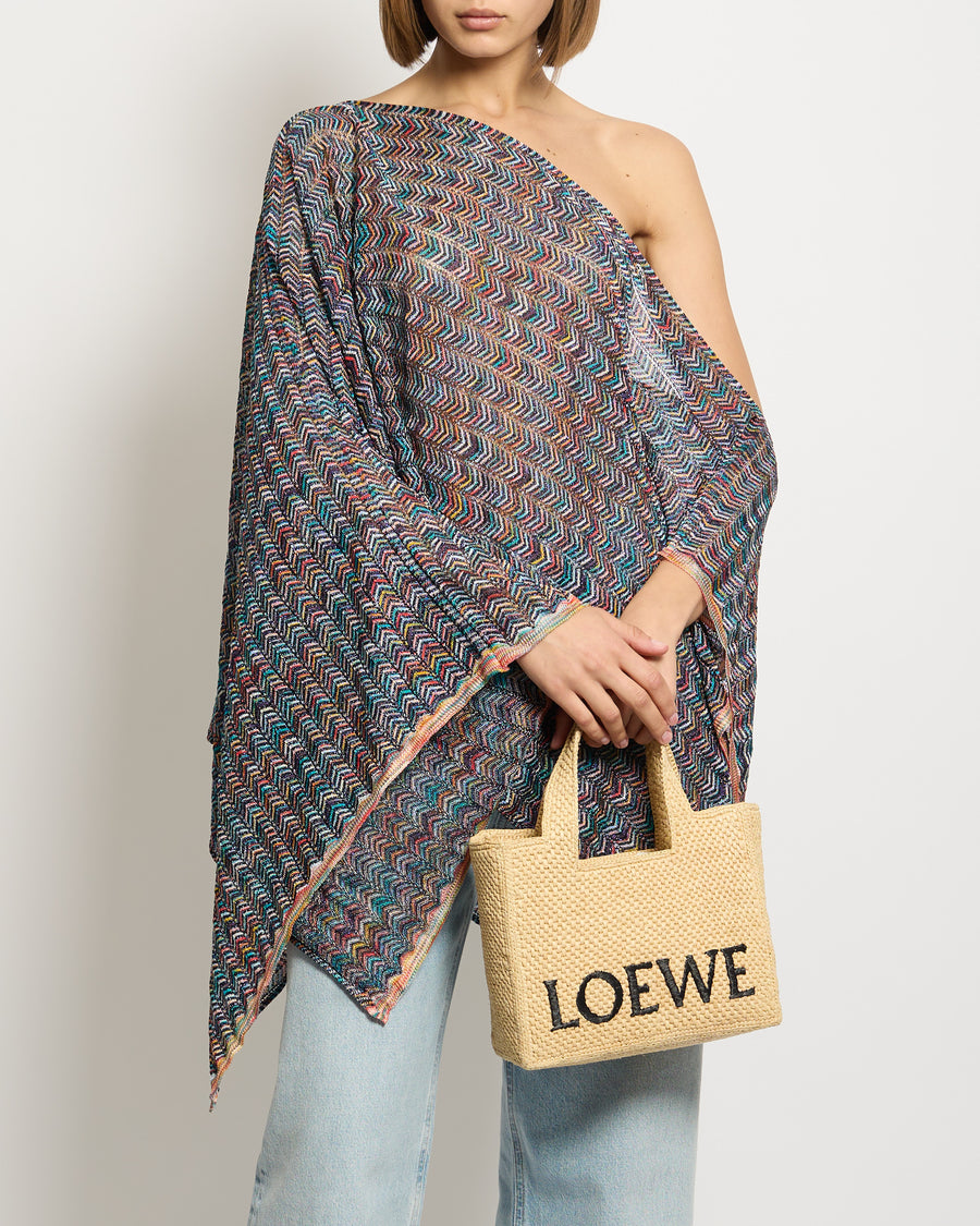 Missoni Blue Lurex Multi Colour Zig Zag Pull Over Poncho Beach Cover Up One Size