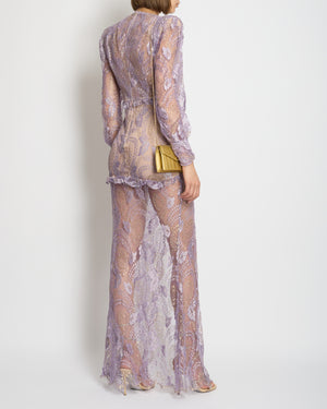 Alessandra Rich Lilac & Gold Lace Ruched Gown Dress Size IT 42 (UK 10)