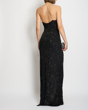 Balmain Black Embellished Ruched Maxi Dress with Diamante Strap Detail FR 38 (UK 10)