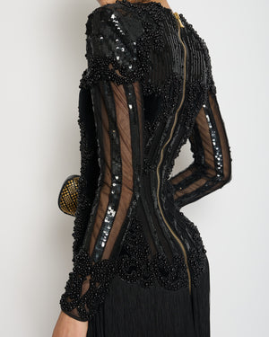 Balmain Black Embellished Long Sleeve Mini Dress with Fringe Detail FR 34 (UK 6)