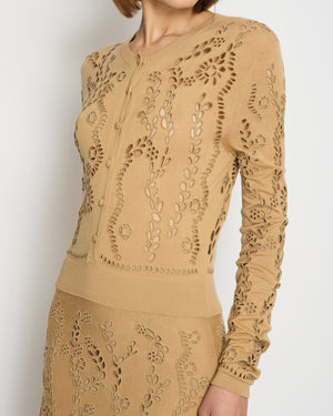 Gabriela Hearst Camel Weider Wool Knit Long Sleeve Midi Dress with Laser Cut-Out Details Size S (UK 10)