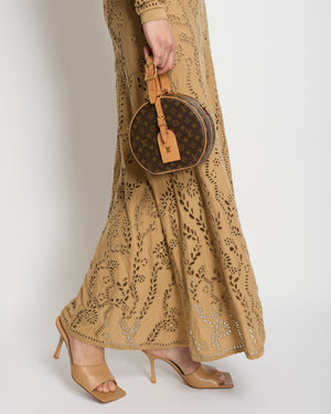 Gabriela Hearst Camel Weider Wool Knit Long Sleeve Midi Dress with Laser Cut-Out Details Size S (UK 10)