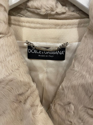 Dolce & Gabbana Cream Jacket with Textured Collar and Large Buttons Detail Size IT 40 (UK 8)