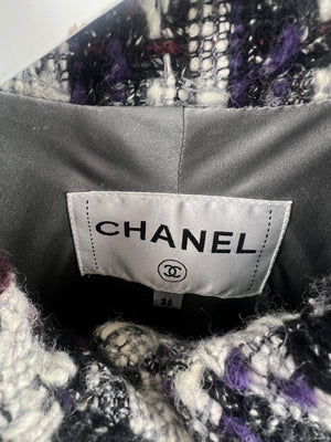 Chanel 19B Burgundy, Purple and White Houndstooth Longline Wool Coat with CC Button Detail Size FR 36 (UK 8) RRP £4700