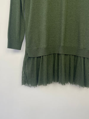 Valentino Green Cashmere Long Sleeve Dress with Tulle Hem Detail Size S IT 40 (UK 8)