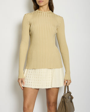 Bottega Veneta Beige Ribbed Mid-Neck Top IT 40 (UK 8)