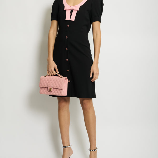 Gucci Black Short Sleeve Dress with Pink Bow Trim Crystal Detail Size Sellier