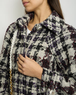 Chanel 19B Burgundy, Purple and White Houndstooth Longline Wool Coat with CC Button Detail Size FR 36 (UK 8) RRP £4700