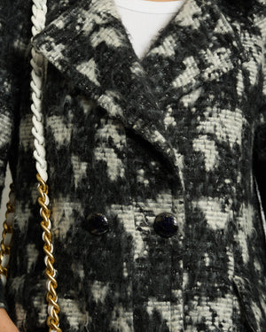 Chanel 2013 Black and White Tweed Houndstooth Double Breasted Coat Size FR (UK 12 - 14)