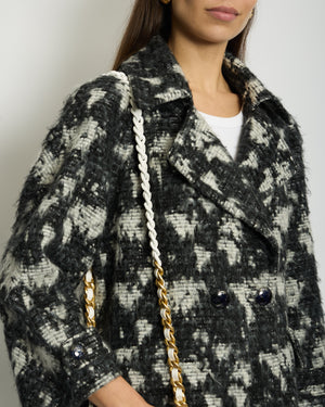 Chanel 2013 Black and White Tweed Houndstooth Double Breasted Coat Size FR (UK 12 - 14)