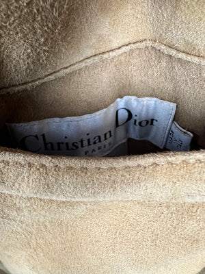 Christian Dior Tan and Cream Reversible Suede and Shearling Coat with Embroidered Logo and Belt Size FR 38 (UK 10)