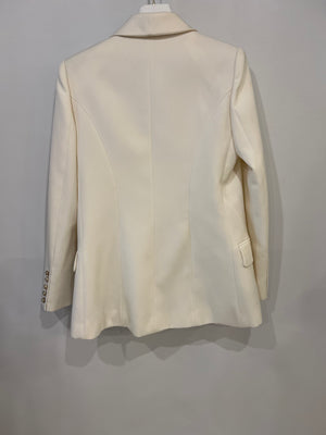 Balmain Cream Wool Blazer Jacket with Gold Buttons and Shoulder Pads Size FR 42 (UK 14)