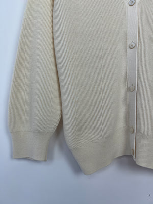 Hermès Cream Rib Knit Long Sleeve V-Neck Cardigan with Front and Back Buttons Size FR 40 (UK 12)