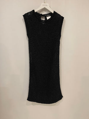 Chanel Black Crochet Mini Sleeveless Dress with CC Logo Button Detailing Size FR 38 (UK 10)