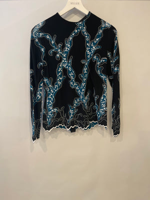 Louis Vuitton Black and Blue Long-Sleeve Blouse with Abstract Prints Size FR 36 (UK 8)