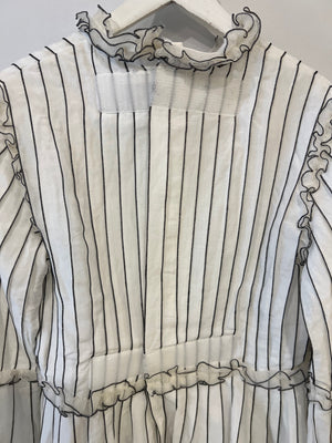 Chanel Spring 2017 White Silk Striped Ruffle Long-Sleeve Top Size FR 36 (UK 8)