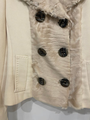 Dolce & Gabbana Cream Jacket with Textured Collar and Large Buttons Detail Size IT 40 (UK 8)